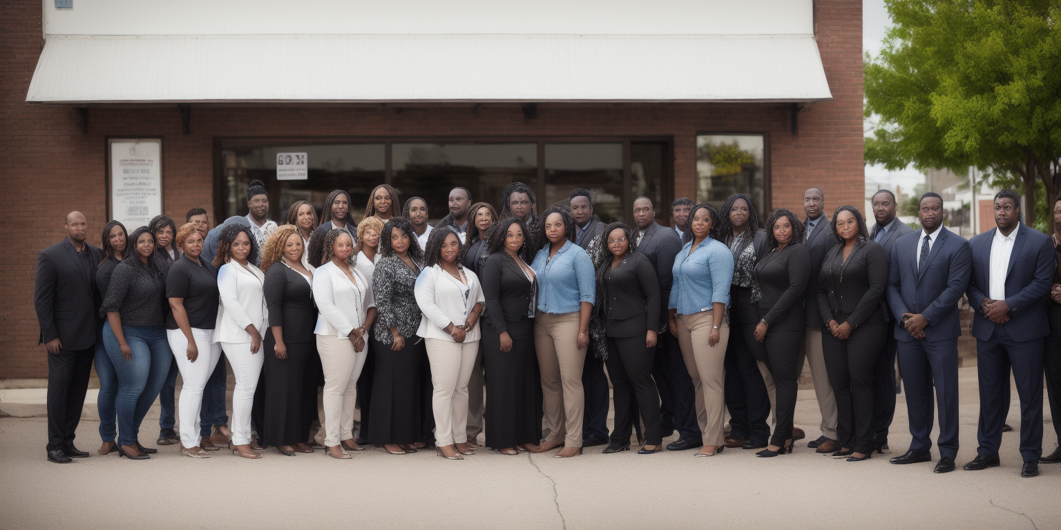 Black American entrepreneurs and community members standing together in front of local businesses