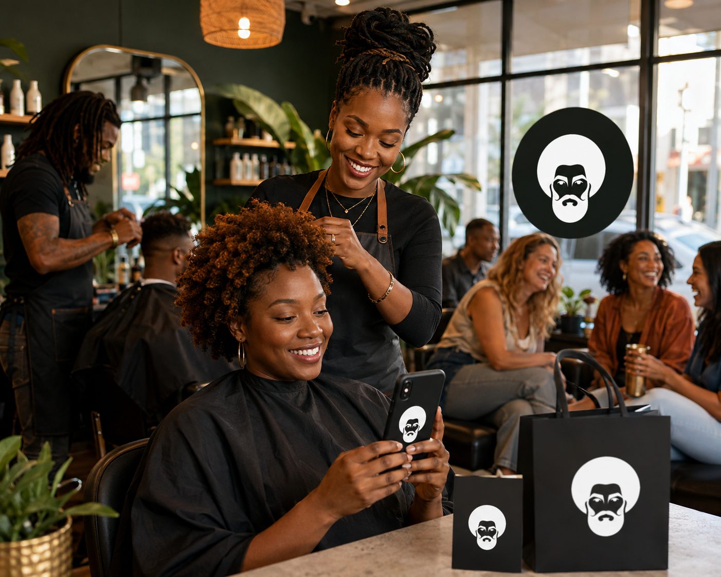 A Black-owned business owner welcoming a customer using Black Dollar