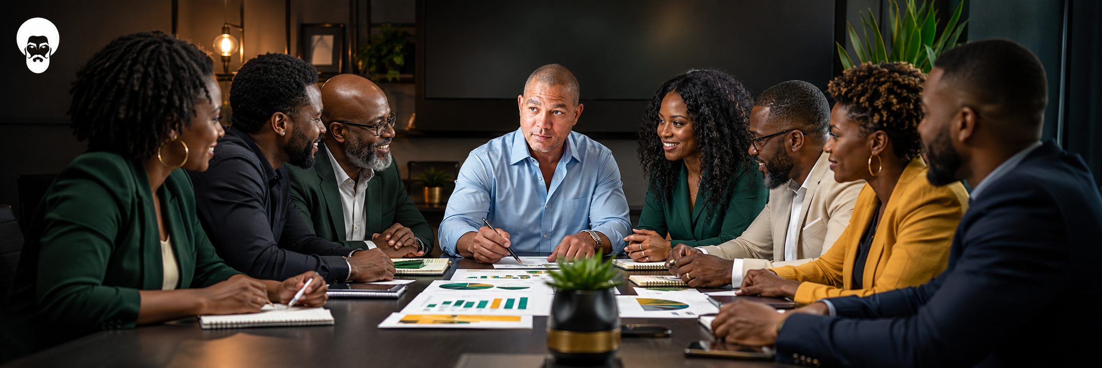 Black business leaders in a boardroom strategy session