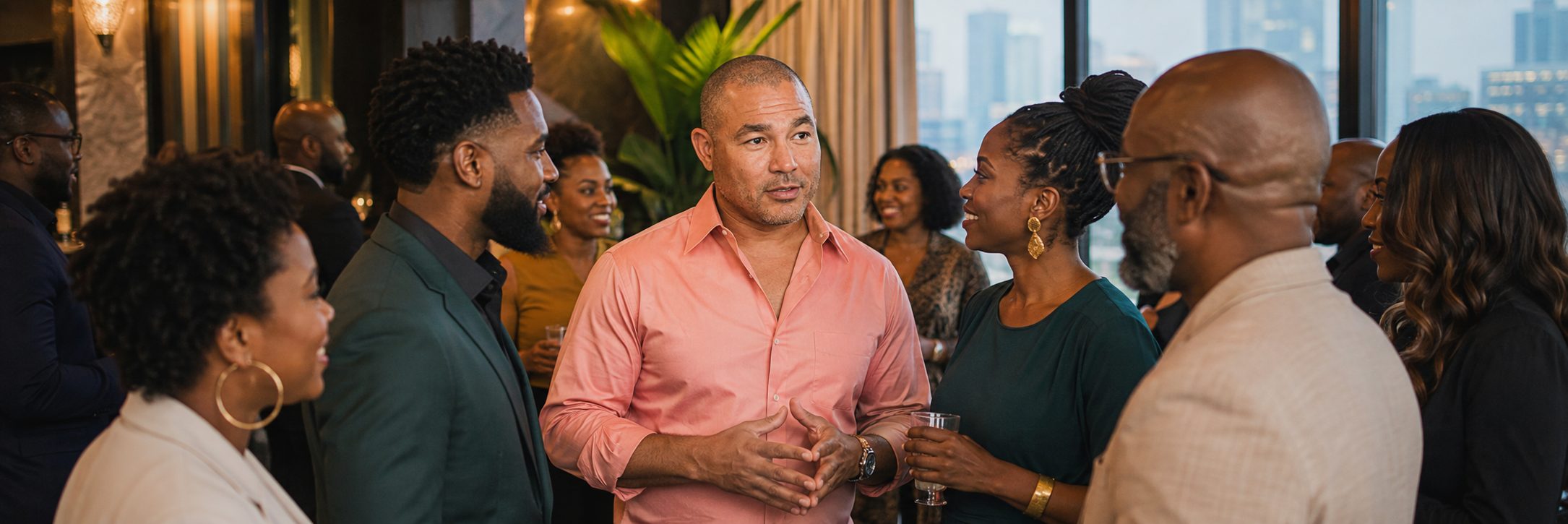 Black professionals collaborating around a table in a modern workspace