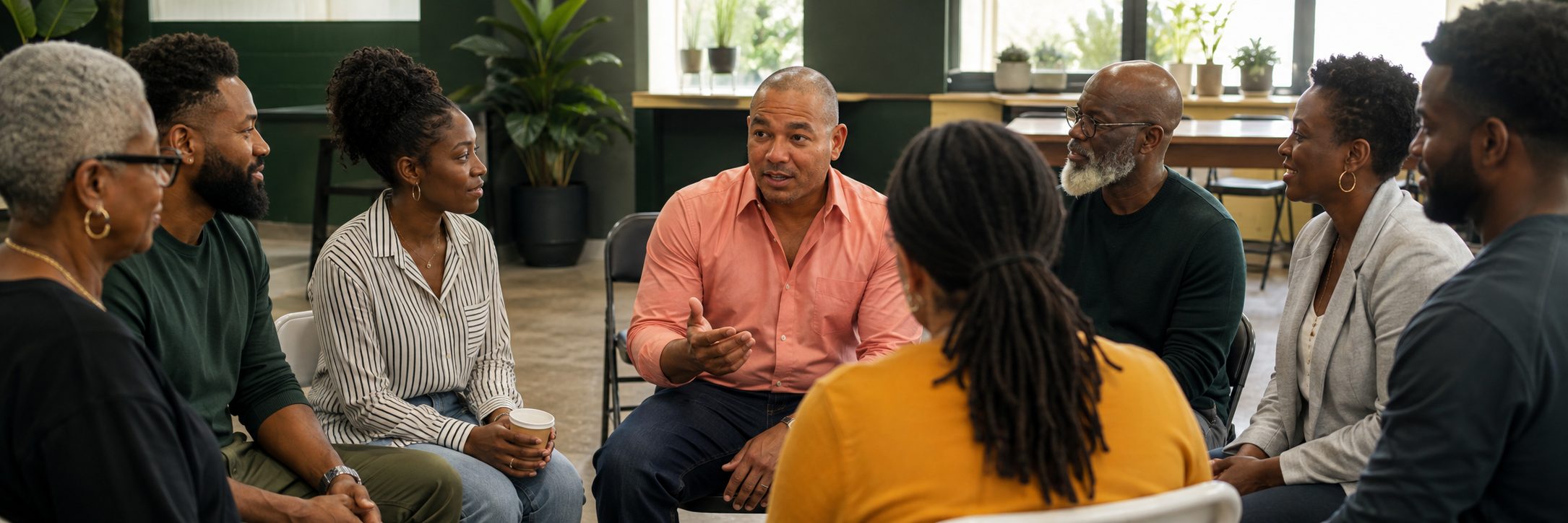 Black professionals collaborating around a table in a modern workspace