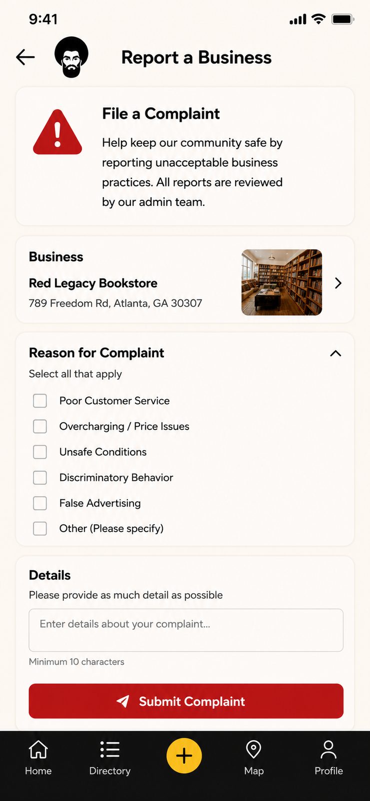 Report a Business complaint form